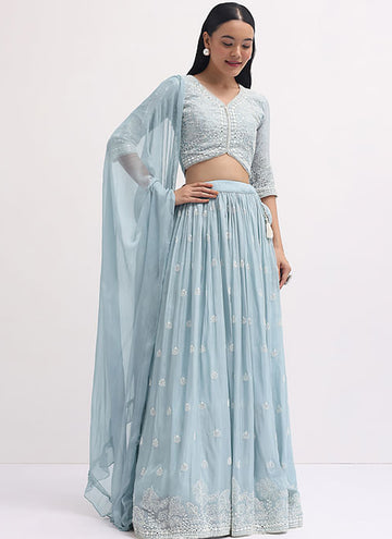 Party wear sky blue Designer lehenga with thread and sequin work